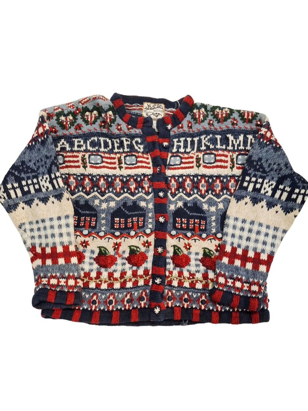 Heirloom Collectibles Womens Alphabet Cottagecore Cardigan Sweater Size L Ramie